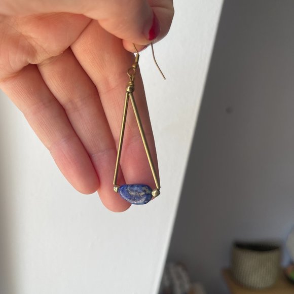 Lapis Lazuli & Brass Geometric Earrings - Picture 3 of 3
